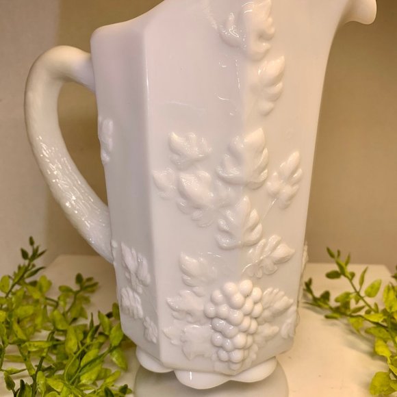 Vintage Westmoreland Paneled Grape White Milk Glass Pitcher - Picture 2 of 5